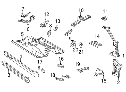 2004 Ford Mustang Hinge Pillar, Rocker, Floor Transmission Crossmember Diagram for XR3Z-7K065-AB