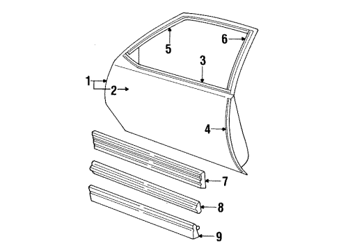 1991 Chevrolet Cavalier Door & Components Molding Asm-Outer Panel Front Door Center *Black Diagram for 22549136