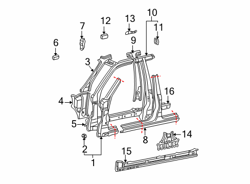 1999 Lexus LX470 Center Pillar & Rocker, Hinge Pillar Inner Rocker Diagram for 57401-60080