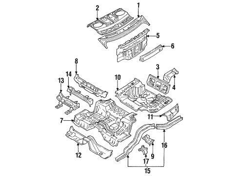 1993 Infiniti J30 Rear Body Panel, Floor & Rails Floor-Rear, Front Diagram for 74512-10Y30