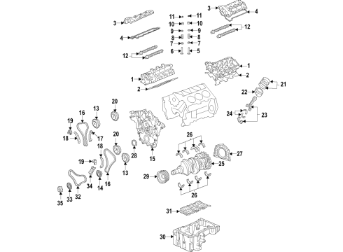 2019 Hyundai Santa Fe XL Engine Parts, Mounts, Cylinder Head & Valves, Camshaft & Timing, Oil Pan, Oil Pump, Crankshaft & Bearings, Pistons, Rings & Bearings, Variable Valve Timing Bearing Set-Crankshaft Diagram for 210203C940