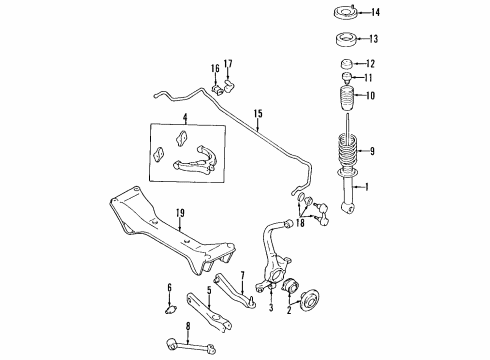 1997 Mitsubishi Eclipse Rear Suspension Components, Lower Control Arm, Upper Control Arm, Stabilizer Bar Wheel Hub Diagram for MB892408
