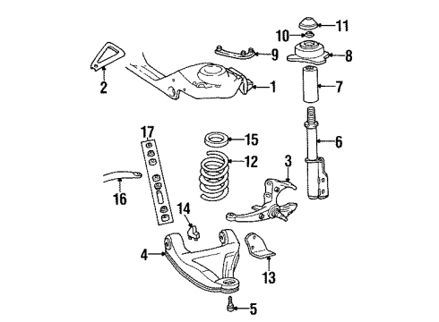 1985 Chevrolet Camaro Front Suspension Components, Lower Control Arm, Stabilizer Bar Mount, Front Suspension Strut Diagram for 14080729