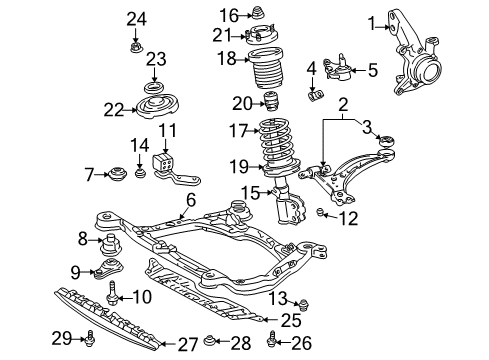 2004 Toyota Avalon Front Suspension Components, Lower Control Arm, Stabilizer Bar Insulator, Front Coil Spring Diagram for 48158-33031
