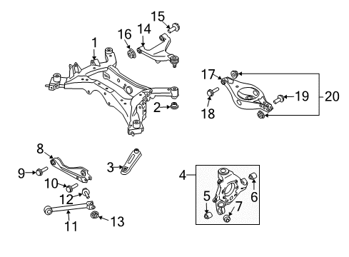 2006 Nissan Quest Rear Suspension Components, Lower Control Arm, Upper Control Arm, Stabilizer Bar Member Complete - Rear Suspension Diagram for 55400-ZF70A