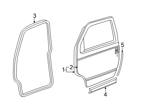 1993 Chevrolet Astro Front Door & Components, Exterior Trim Molding Diagram for 15677921