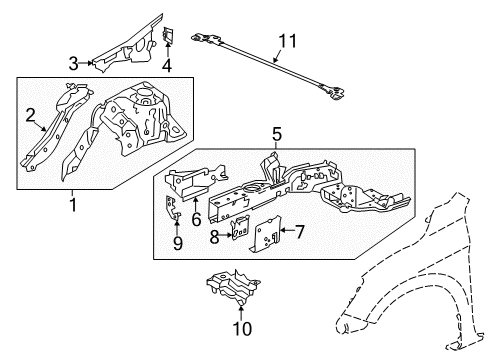 2016 Honda Accord Structural Components & Rails Separator, Left Front Diagram for 60716-T2A-A01