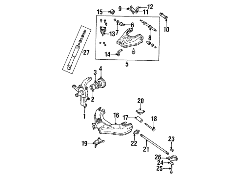1996 Acura SLX Front Suspension Components, Lower Control Arm, Upper Control Arm, Stabilizer Bar, Torsion Bar Bar, Right Front Suspension Torsion Diagram for 8-97039-313-0
