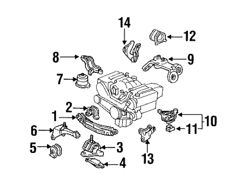1995 Acura Legend Engine & Trans Mounting Bracket Assembly, Right Front Stopper Diagram for 50853-SP0-N10