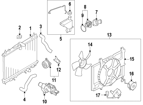 2011 Nissan Versa Cooling System, Radiator, Water Pump, Cooling Fan SHROUD Assembly Diagram for 21483-EL00A