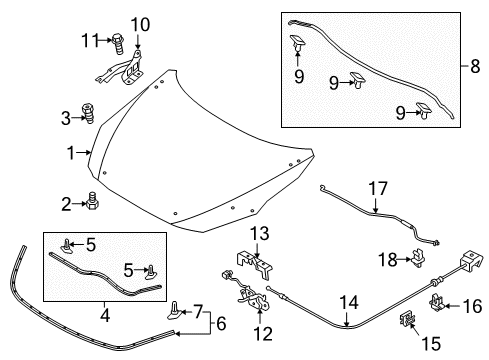 2017 Toyota Yaris iA Hood & Components Rear Weatherstrip Diagram for 53383-WB002