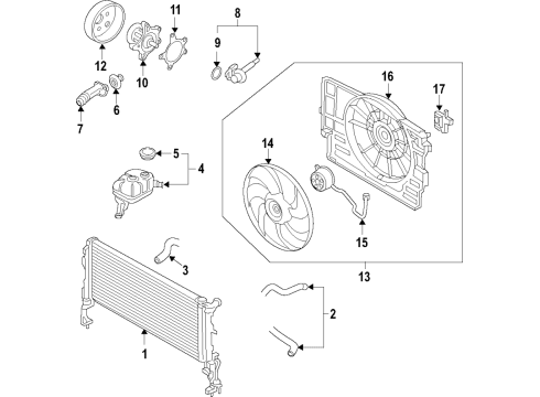 2020 Hyundai Kona Cooling System, Radiator, Water Pump, Cooling Fan Blower Assembly Diagram for 25380-J9000
