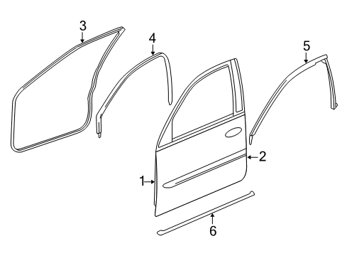 2006 Cadillac CTS Front Door Weatherstrip On Body Diagram for 88952175