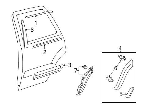 2001 Toyota Sequoia Exterior Trim - Rear Door Belt Weatherstrip Diagram for 75740-0C010