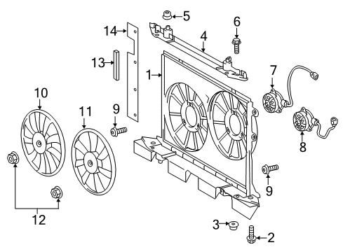 2012 Scion tC Cooling System, Radiator, Water Pump, Cooling Fan Upper Shroud Diagram for 16712-36011