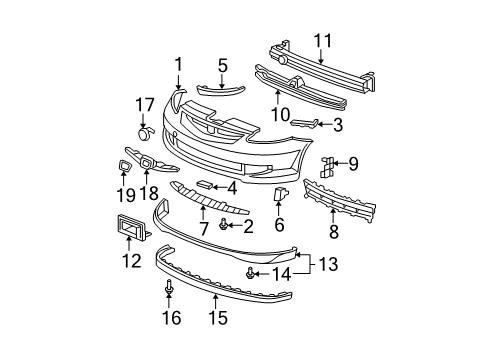 2007 Honda Fit Front Bumper Spacer, R. FR. Bumper Diagram for 71193-SLN-A01
