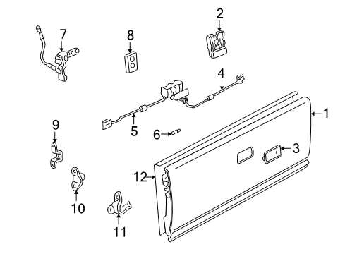 2004 Chevrolet S10 Tail Gate Handle, Pick Up Box End Gate Latch Diagram for 15007218