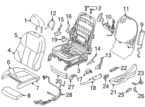 2016 Infiniti Q50 Front Seat Components Finisher-Cushion, Front Seat Inner RH Diagram for 87331-4HA1A