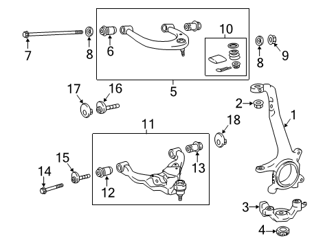 2016 Toyota Tacoma Front Suspension Components, Lower Control Arm, Upper Control Arm, Stabilizer Bar Support Arm Bolt Diagram for 90119-16005