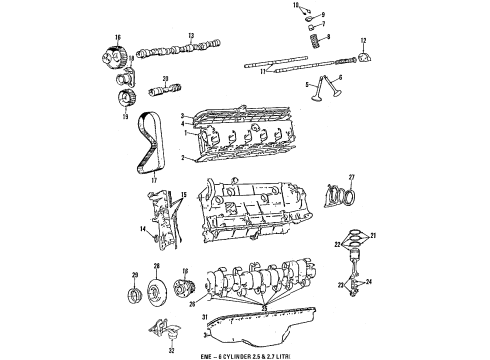 1988 BMW 528e Engine Parts, Mounts, Cylinder Head & Valves, Camshaft & Timing, Oil Pan, Oil Pump, Crankshaft & Bearings, Pistons, Rings & Bearings Hub Diagram for 11231265447