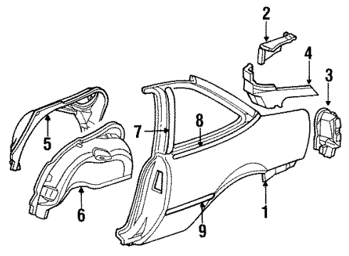 1993 Pontiac Sunbird Quarter Panel & Components Panel-Rear Wheelhouse Outer Diagram for 22539377