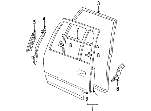 1998 Cadillac DeVille Rear Door Weatherstrip Asm-Rear Side Door Below Belt Rear Auxiliary Diagram for 25625452