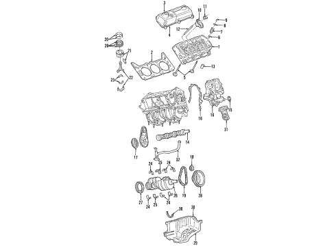 1998 Ford F-150 Engine Parts, Mounts, Cylinder Head & Valves, Camshaft & Timing, Oil Cooler, Oil Pan, Oil Pump, Crankshaft & Bearings, Pistons, Rings & Bearings Front Mount Diagram for F85Z-6038-JA