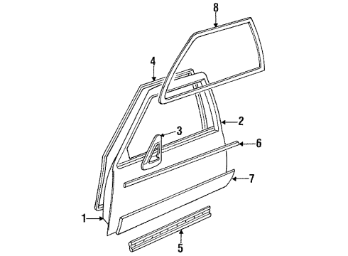 1988 Cadillac DeVille Door & Components, Exterior Trim Molding Asm-Front Door Window Frame Opening Diagram for 20737125