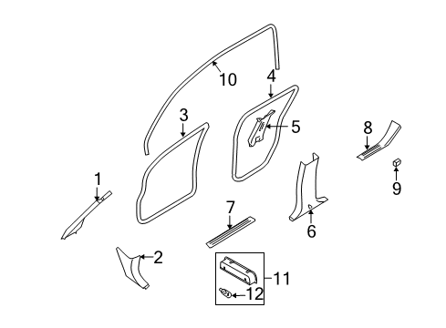 2014 Nissan Armada Bulbs Garnish Assy-Front Pillar, RH Diagram for 76911-9GE0A