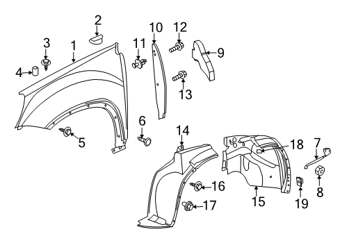 2016 GMC Acadia Fender & Components Front Insulator Diagram for 22946625