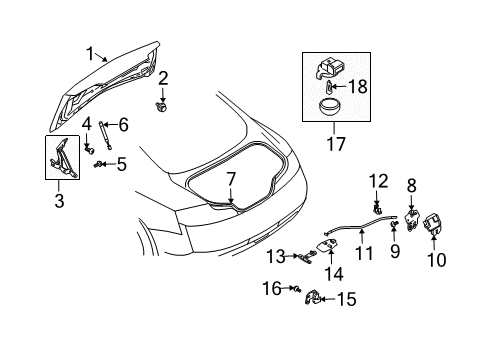2006 Infiniti G35 Trunk Trunk Lid Lock Assembly Diagram for 84630-CM40A