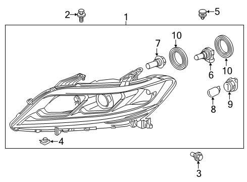 2016 Honda Accord Bulbs W-Headlight Assembly-, Driver Side Diagram for 33150-T3L-A62