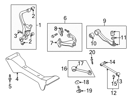 2001 Hyundai XG300 Rear Suspension Components, Lower Control Arm, Upper Control Arm, Stabilizer Bar Bolt Diagram for 55448-39000