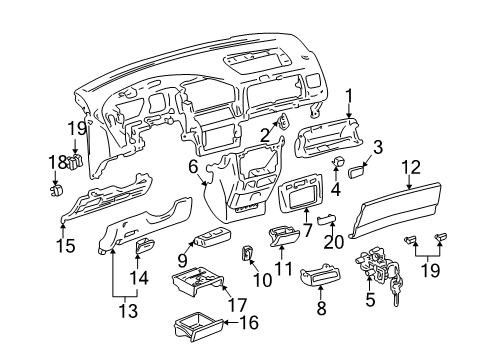 2000 Toyota Sienna Cluster & Switches, Instrument Panel Coin Holder Diagram for 55450-08010-B0