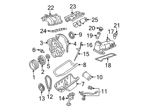 2008 Ford Ranger Engine Parts, Mounts, Cylinder Head & Valves, Camshaft & Timing, Oil Pan, Oil Pump, Crankshaft & Bearings, Pistons, Rings & Bearings Manifold Diagram for 7L5Z-9424-A