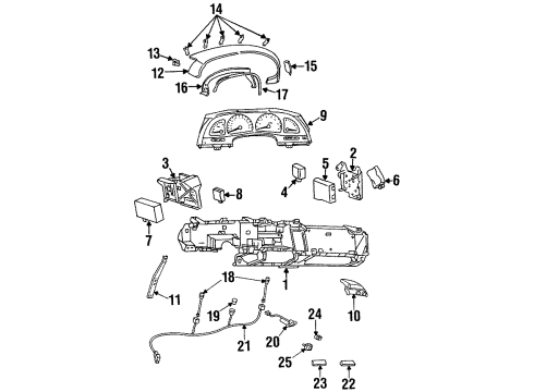 1997 Oldsmobile Aurora Instrument Panel Instrument Cluster Assemblly Diagram for 16247573