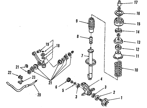 1988 Merkur XR4Ti Front Suspension Components, Lower Control Arm, Stabilizer Bar Bushings Diagram for E43Z5493E