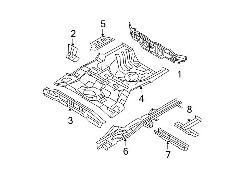 2009 Kia Spectra5 Rear Body Panel, Floor & Rails Panel-Rear Floor Diagram for 655112F210