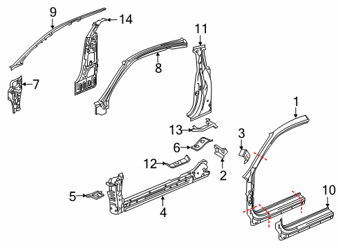 2016 Honda Civic Aperture Panel, Center Pillar, Hinge Pillar, Rocker Separator L, FR Pl Diagram for 63543-TBA-A01