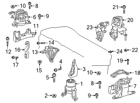 2019 Toyota Avalon Engine & Trans Mounting Side Mount Bracket Diagram for 12315-25030