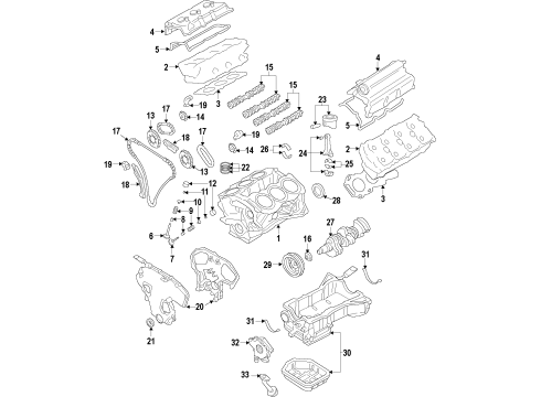 2016 Infiniti QX60 Engine Parts, Mounts, Cylinder Head & Valves, Camshaft & Timing, Variable Valve Timing, Oil Pan, Oil Pump, Balance Shafts, Crankshaft & Bearings, Pistons, Rings & Bearings Guide-Chain, Tension Side Diagram for 13085-6KA0A