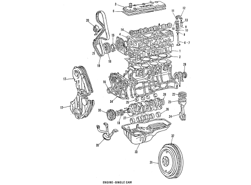 1986 Toyota Celica Engine Parts, Mounts, Cylinder Head & Valves, Camshaft & Timing, Oil Pan, Oil Pump, Crankshaft & Bearings, Pistons, Rings & Bearings Insulator, Engine Mounting, Front Diagram for 12361-63071