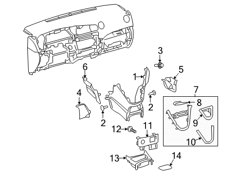 2010 Pontiac Vibe Front Console Upper Trim Panel Diagram for 19204492