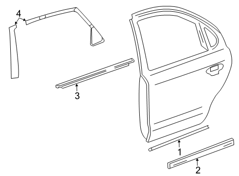 2009 Ford Taurus Exterior Trim - Rear Door Belt Weatherstrip Diagram for 6G1Z-5425596-AA