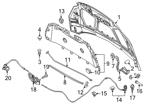 2013 Ford Focus Hood & Components Support Rod Diagram for CV6Z-16826-A