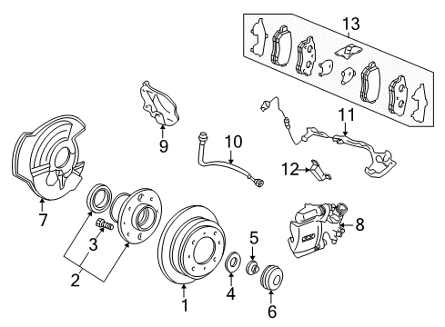 2000 Acura Integra Rear Brakes Bearing Assembly, Rear Hub Unit Diagram for 42200-S03-C51
