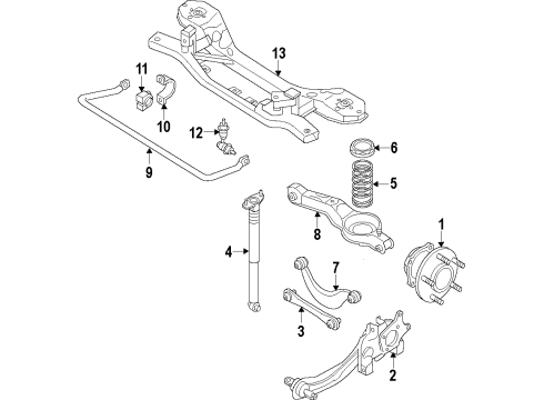 2013 Ford C-Max Rear Suspension Components, Lower Control Arm, Upper Control Arm, Stabilizer Bar Shock Assembly Diagram for FV6Z-18125-BA