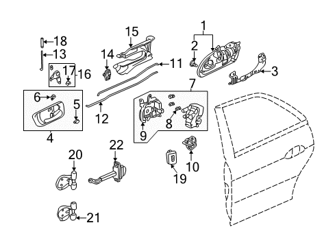 2000 Acura TL Rear Door - Lock & Hardware Handle Assembly, Left Rear Door (Outer) (Firepepper Pearl) Diagram for 72680-S0K-A01ZG