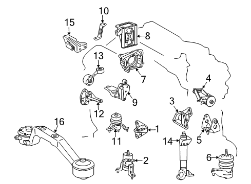 2008 Toyota Highlander Engine & Trans Mounting Mount Bracket Diagram for 12316-20040