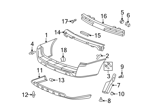 2006 Chevrolet Uplander Rear Bumper Bumper Cover Rivet Diagram for 15622490